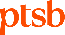 Orange and black company logo with initials ptsb