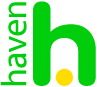 Green logo with yellow dot and letter h