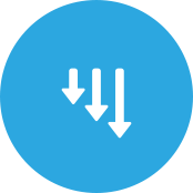 Blue circle with three white downward arrows