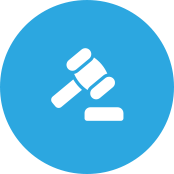 Gavel icon on blue circle background