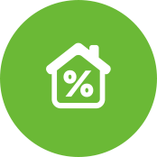 Green icon with home and percent sign