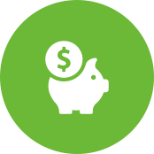 Piggy bank icon with dollar sign overlay