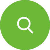 Magnifying glass icon on green background.