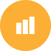 Orange background with white bar graph icon.