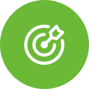 Target icon on green circular background.