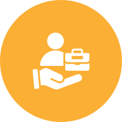 Icon of person holding a briefcase on orange background