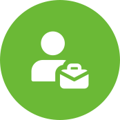 Green icon with person and briefcase silhouette.